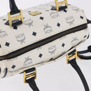 MCM Vicetos Boston Bag PVC Leather 2way White Gold Tone Auth 192878A-6