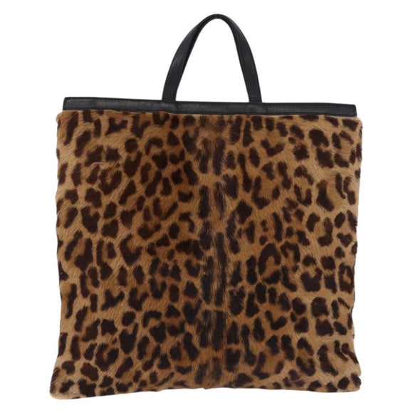 LOEWE Hand Bag Harako leather Black Leopard Auth 192879A