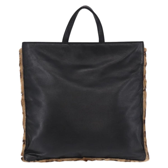 LOEWE Hand Bag Harako leather Black Leopard Auth 192879A
