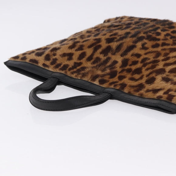 LOEWE Hand Bag Harako leather Black Leopard Auth 192879A