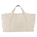 CHANEL Hand Bag Leather Ivory Silver CC Auth 192881-2