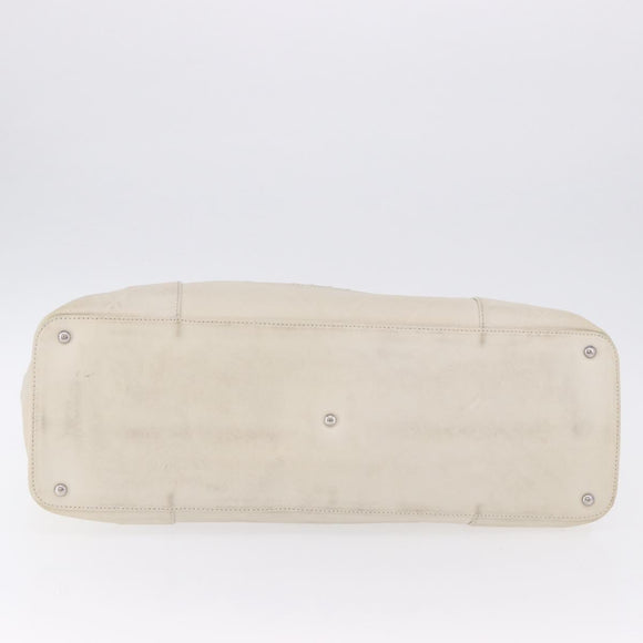 CHANEL Hand Bag Leather Ivory Silver CC Auth 192881