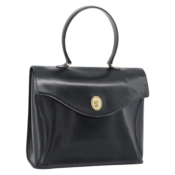 Christian Dior Hand Bag Leather Black Gold Tone Auth 192882