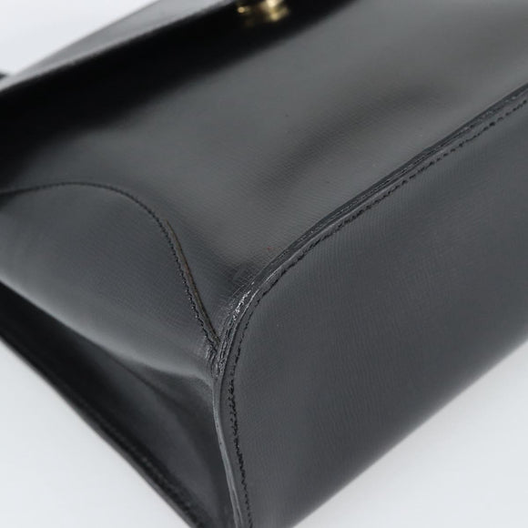 Christian Dior Hand Bag Leather Black Gold Tone Auth 192882