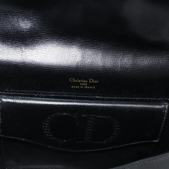 Christian Dior Hand Bag Leather Black Gold Tone Auth 192882