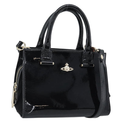 Vivienne Westwood Patent Hand Bag 2way Black Gold Tone Auth 192886A
