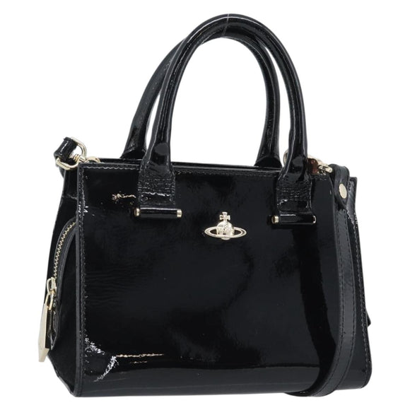 Vivienne Westwood Patent Hand Bag 2way Black Gold Tone Auth 192886A