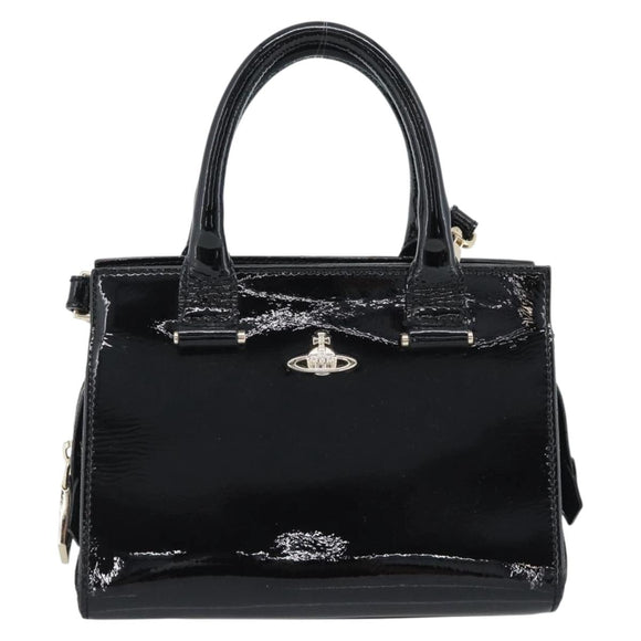 Vivienne Westwood Patent Hand Bag 2way Black Gold Tone Auth 192886A
