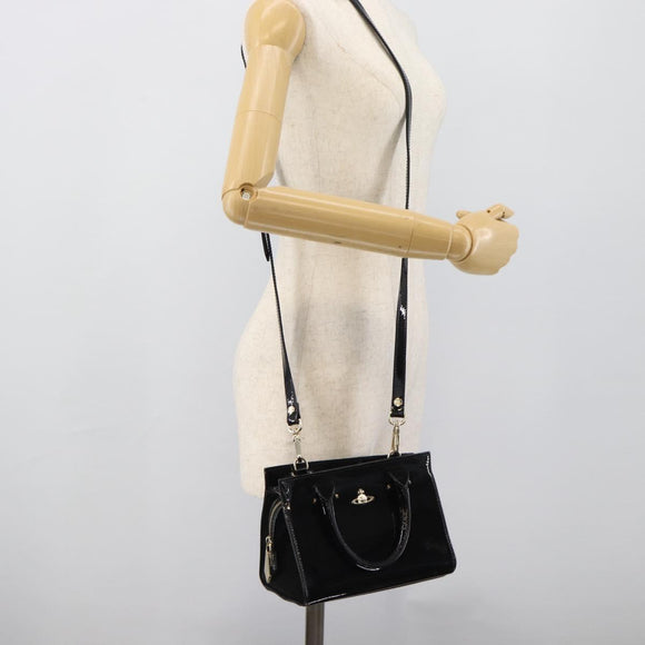 Vivienne Westwood Patent Hand Bag 2way Black Gold Tone Auth 192886A