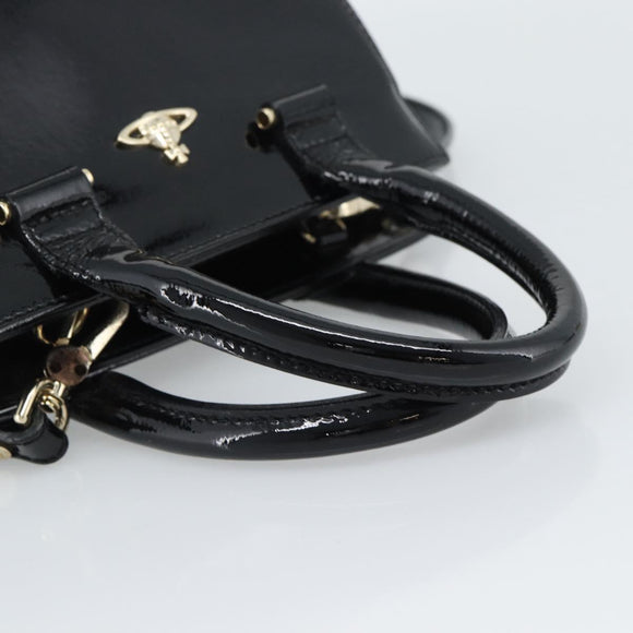 Vivienne Westwood Patent Hand Bag 2way Black Gold Tone Auth 192886A