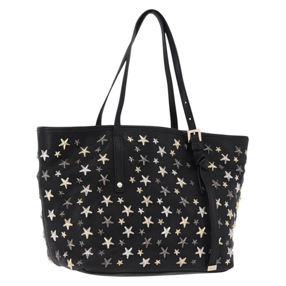 Jimmy Choo Hand Bag Leather Black Gold Tone Auth 192887A