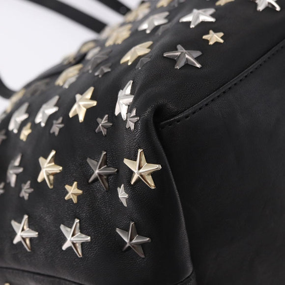 Jimmy Choo Hand Bag Leather Black Gold Tone Auth 192887A