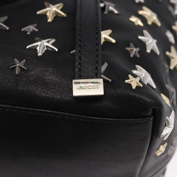 Jimmy Choo Hand Bag Leather Black Gold Tone Auth 192887A