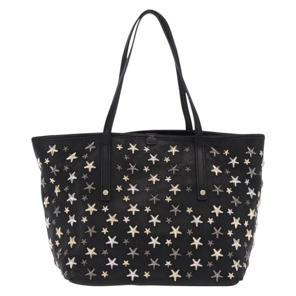Jimmy Choo Hand Bag Leather Black Gold Tone Auth 192887A