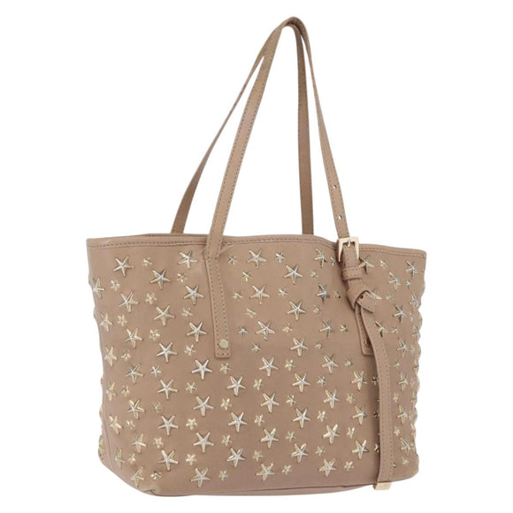 Jimmy Choo Hand Bag Leather Beige Gold Tone Auth 192888