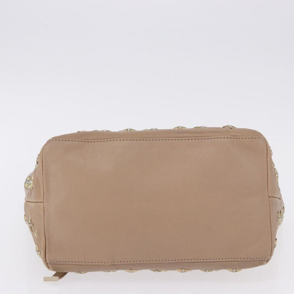 Jimmy Choo Hand Bag Leather Beige Gold Tone Auth 192888