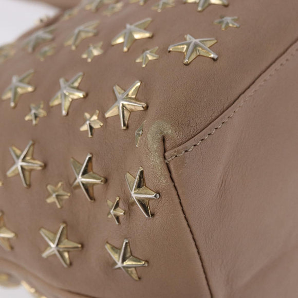 Jimmy Choo Hand Bag Leather Beige Gold Tone Auth 192888