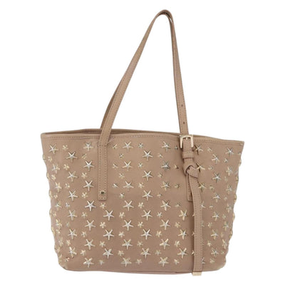 Jimmy Choo Hand Bag Leather Beige Gold Tone Auth 192888 - 0