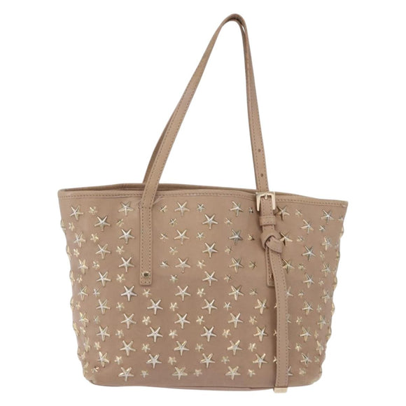 Jimmy Choo Hand Bag Leather Beige Gold Tone Auth 192888