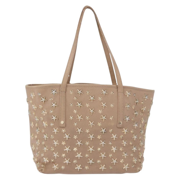 Jimmy Choo Hand Bag Leather Beige Gold Tone Auth 192888
