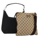 GUCCI GG Canvas Shoulder Bag 2 Set Beige Black Auth 192893-1