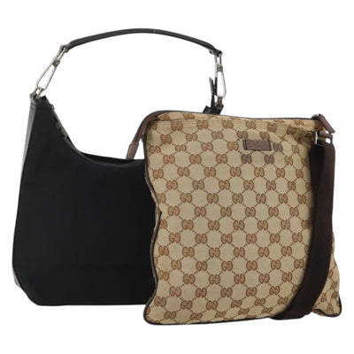 GUCCI GG Canvas Shoulder Bag 2 Set Beige Black Auth 192893