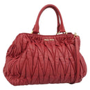 Miu Miu Matelasse Hand Bag Leather 2way Red Gold Auth 192905V-1