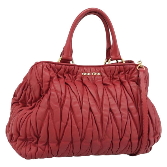Miu Miu Matelasse Hand Bag Leather 2way Red Gold Auth 192905V
