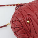 Miu Miu Matelasse Hand Bag Leather 2way Red Gold Auth 192905V-18
