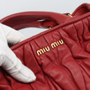 Miu Miu Matelasse Hand Bag Leather 2way Red Gold Auth 192905V-19