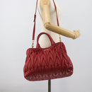 Miu Miu Matelasse Hand Bag Leather 2way Red Gold Auth 192905V-28