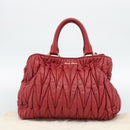 Miu Miu Matelasse Hand Bag Leather 2way Red Gold Auth 192905V-12