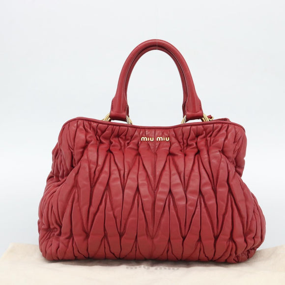 Miu Miu Matelasse Hand Bag Leather 2way Red Gold Auth 192905V