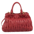 Miu Miu Matelasse Hand Bag Leather 2way Red Gold Auth 192905V-2