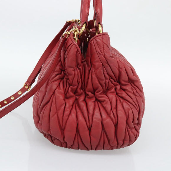 Miu Miu Matelasse Hand Bag Leather 2way Red Gold Auth 192905V