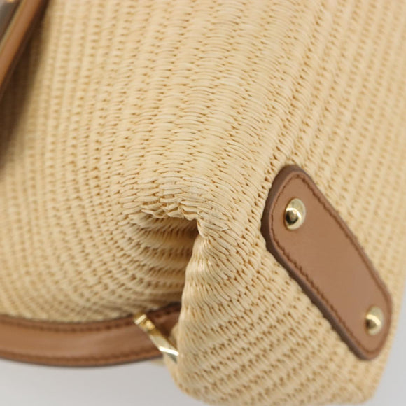 Salvatore Ferragamo Gancini Hand Bag Straw 2way Beige Gold Auth 192906V