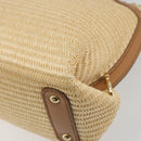 Salvatore Ferragamo Gancini Hand Bag Straw 2way Beige Gold Auth 192906V-14