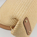 Salvatore Ferragamo Gancini Hand Bag Straw 2way Beige Gold Auth 192906V-15