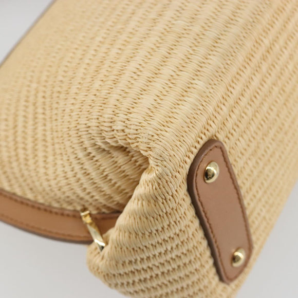 Salvatore Ferragamo Gancini Hand Bag Straw 2way Beige Gold Auth 192906V
