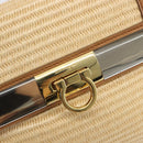 Salvatore Ferragamo Gancini Hand Bag Straw 2way Beige Gold Auth 192906V-17