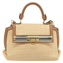 Salvatore Ferragamo Gancini Hand Bag Straw 2way Beige Gold Auth 192906V-2