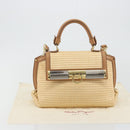 Salvatore Ferragamo Gancini Hand Bag Straw 2way Beige Gold Auth 192906V-27