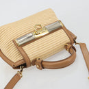 Salvatore Ferragamo Gancini Hand Bag Straw 2way Beige Gold Auth 192906V-6