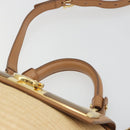 Salvatore Ferragamo Gancini Hand Bag Straw 2way Beige Gold Auth 192906V-8
