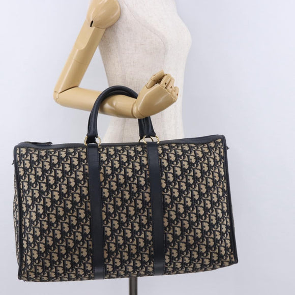 Christian Dior Trotter Canvas Hand Bag Navy Gold Tone Auth 192908