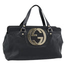 GUCCI Interlocking G Hand Bag Leather Black Gold Tone 131445 Auth 192909-1