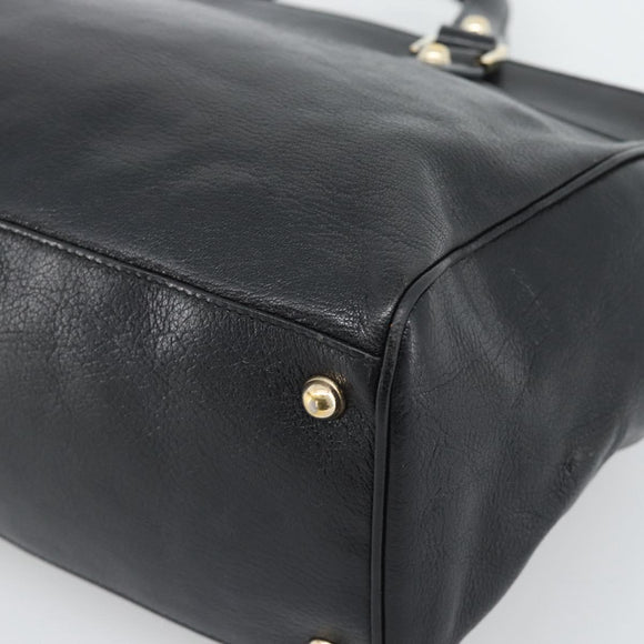 GUCCI Interlocking G Hand Bag Leather Black Gold Tone 131445 Auth 192909