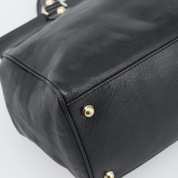GUCCI Interlocking G Hand Bag Leather Black Gold Tone 131445 Auth 192909