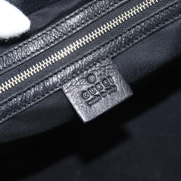GUCCI Interlocking G Hand Bag Leather Black Gold Tone 131445 Auth 192909