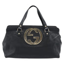 GUCCI Interlocking G Hand Bag Leather Black Gold Tone 131445 Auth 192909-2